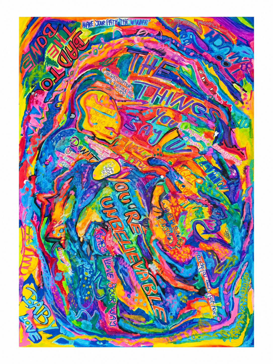 Bad — abstract mixed media on paper painting by Lara Kirstin