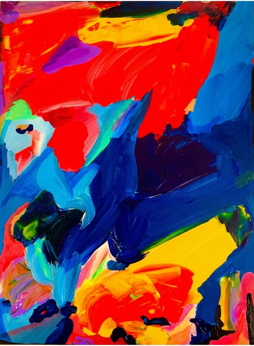 Don't Freak Out — abstract acrylic on wood painting by Lara Kirstin