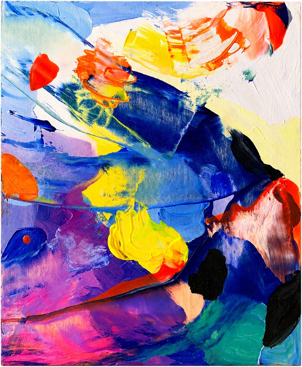 August 2022 — abstract acrylic on wood painting by Lara Kirstin