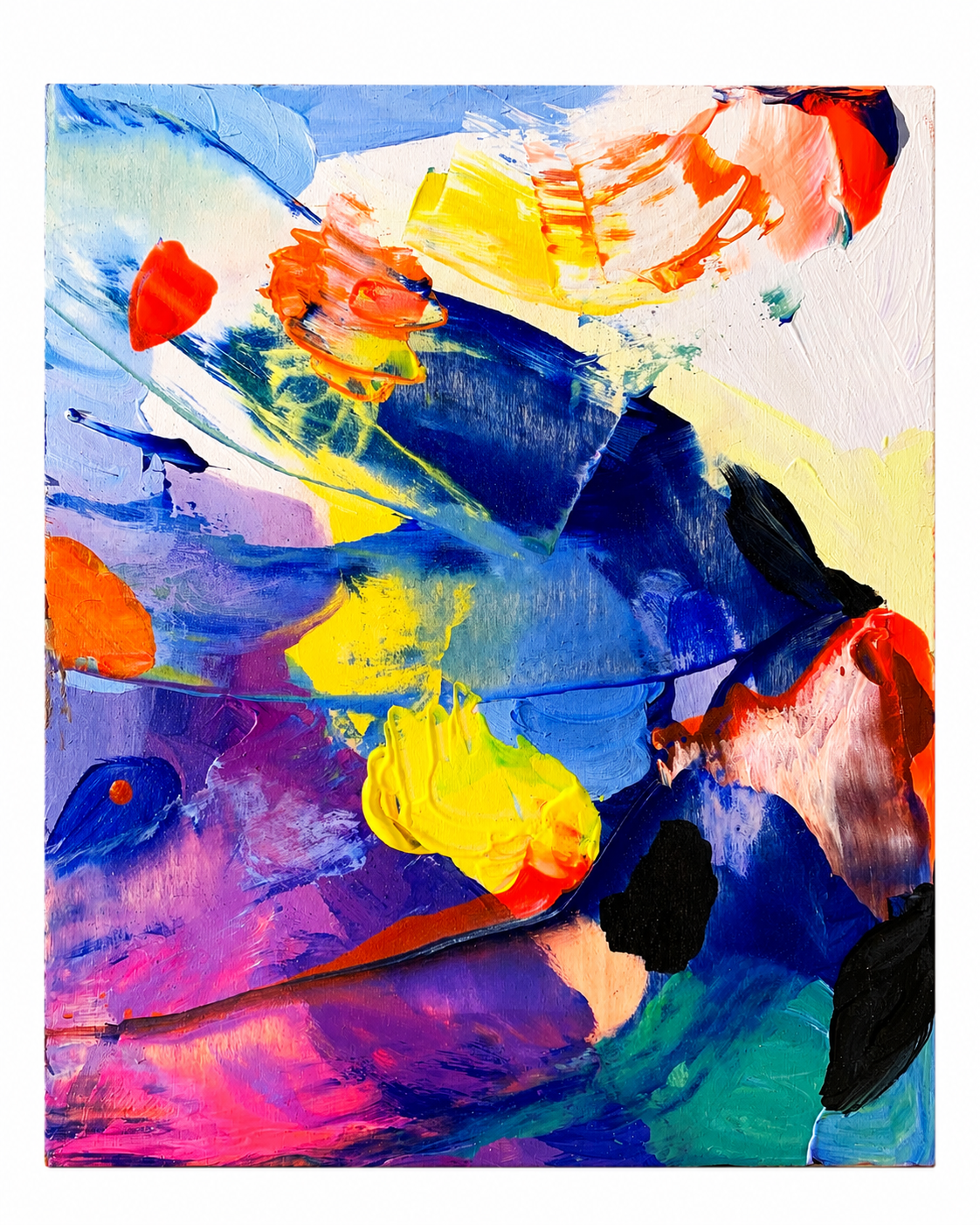 August 2022 — abstract acrylic on wood painting by Lara Kirstin